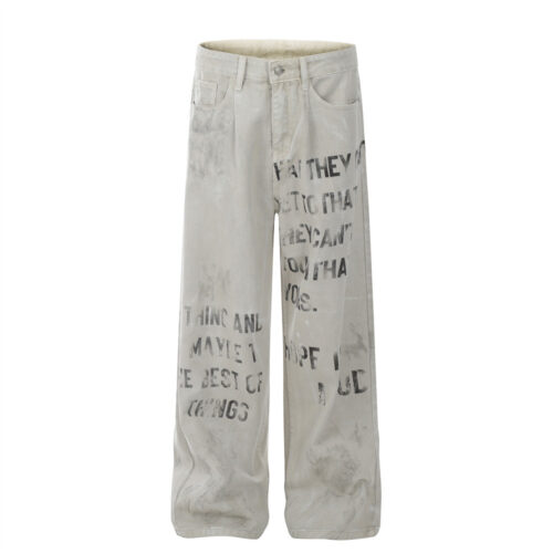 Fuzzy letter printed jeans