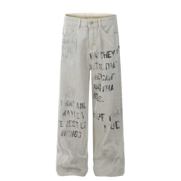 Fuzzy letter printed jeans