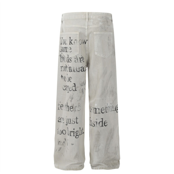 Fuzzy letter printed jeans