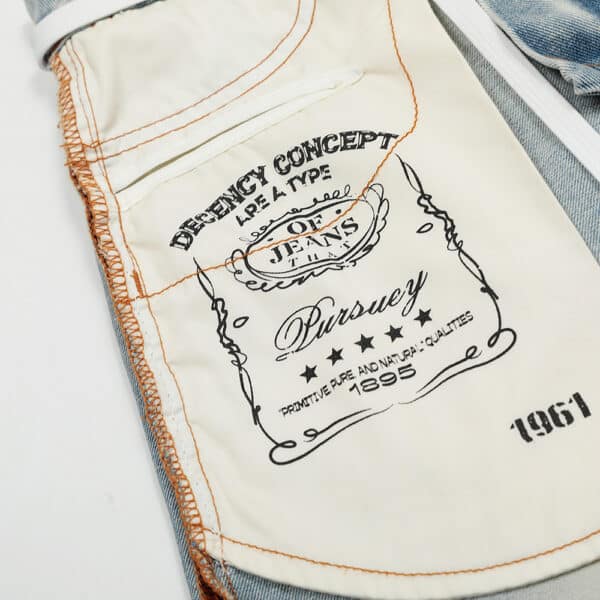 Splicing washed wide leg denim pants