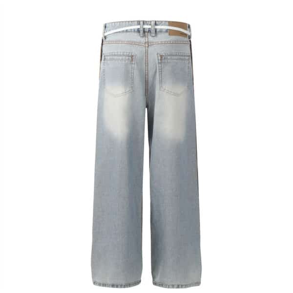 Splicing washed wide leg denim pants